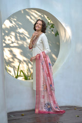 Women's Cotton White Embroidered Kurta Pant With Dupatta-AVT-S2038-White