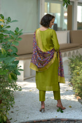 Women's Cotton Light Green Embroidered Kurta Pant With Dupatta-AVT-S2041-LGreen