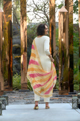 Women's Cotton OffWhite Embroidered Kurta Pant With Dupatta-AVT-S2044-Cream