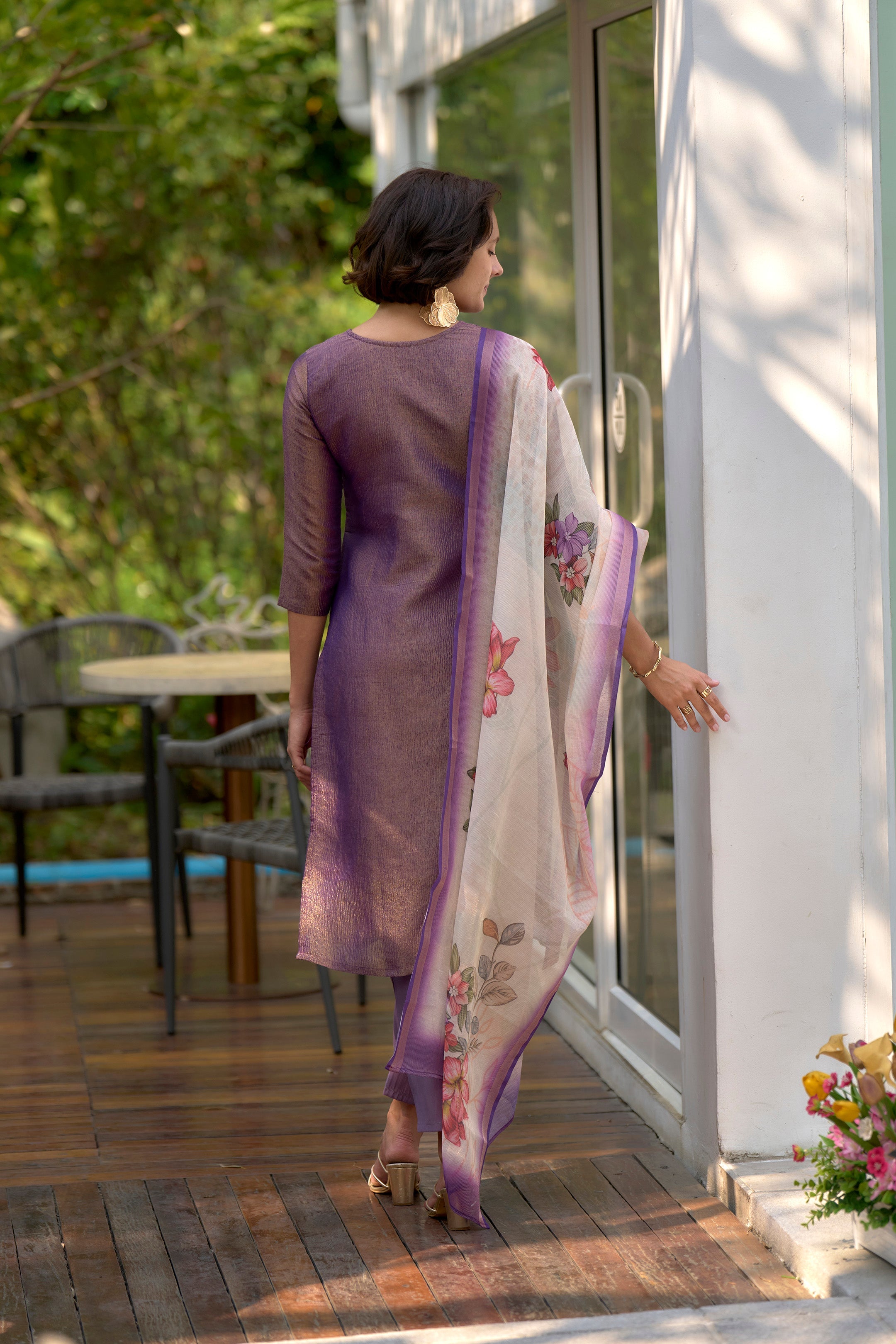 Women's Cotton Lavendar Embroidered Kurta Pant With Dupatta