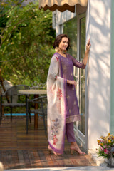 Women's Cotton Lavendar Embroidered Kurta Pant With Dupatta-AVT-S2048-Lavendar