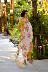 Women's Cotton Yellow Embroidered Kurta Pant With Dupatta-AVT-S2050-Yellow