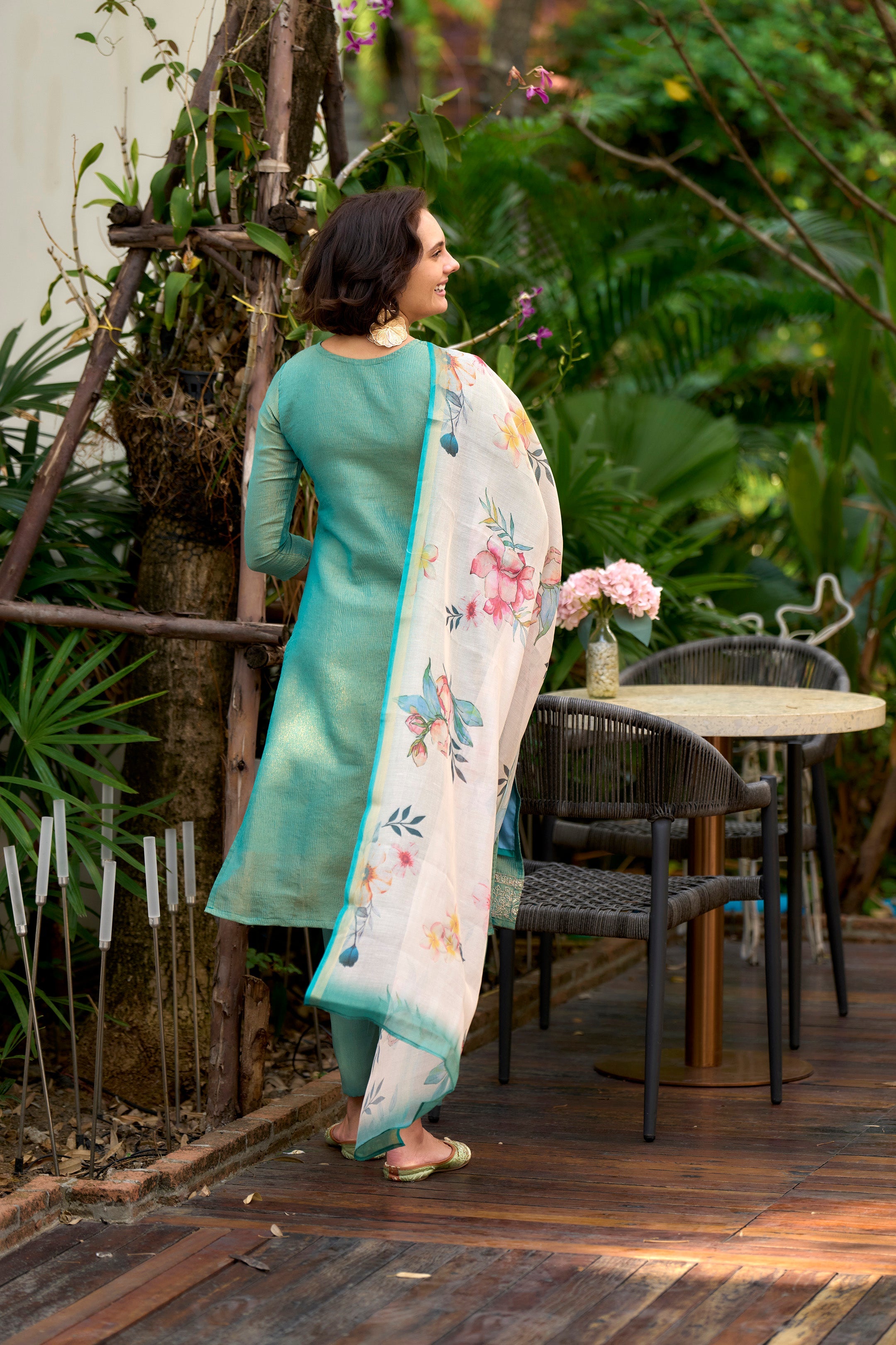 Women's Cotton Teal Embroidered Kurta Pant With Dupatta
