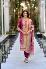 Women's Silk Blend Pink Embroidered Kurta Pant With Dupatta-AVT-S2053-Pink
