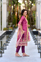 Women's Silk Blend Pink Embroidered Kurta Pant With Dupatta-AVT-S2053-Pink