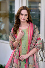 Women's Silk Blend Pista Embroidered Kurta Pant With Dupatta-AVT-S2054-Pista