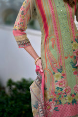Women's Silk Blend Pista Embroidered Kurta Pant With Dupatta-AVT-S2054-Pista