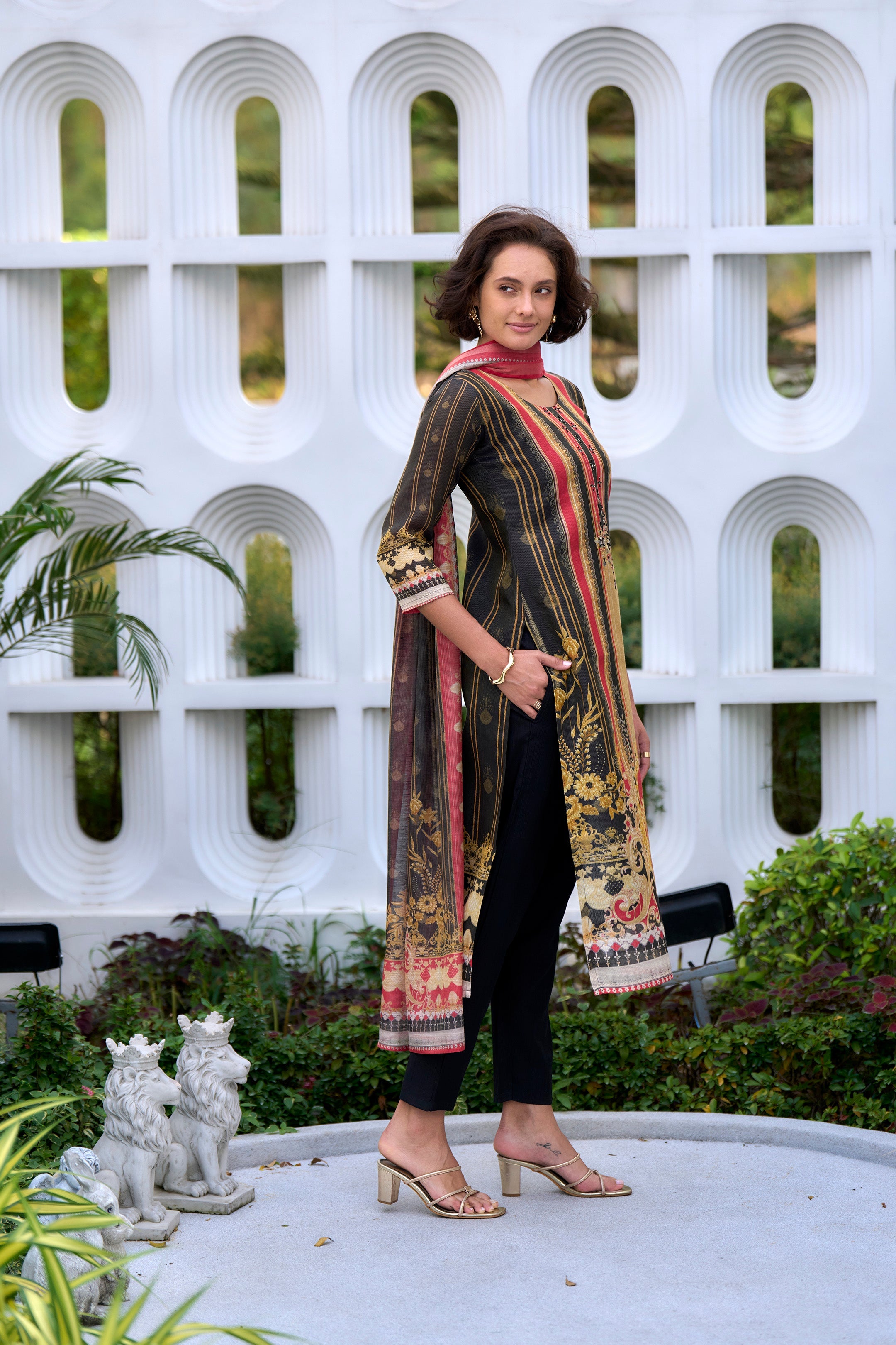 Women's Silk Blend Multi Embroidered Kurta Pant With Dupatta