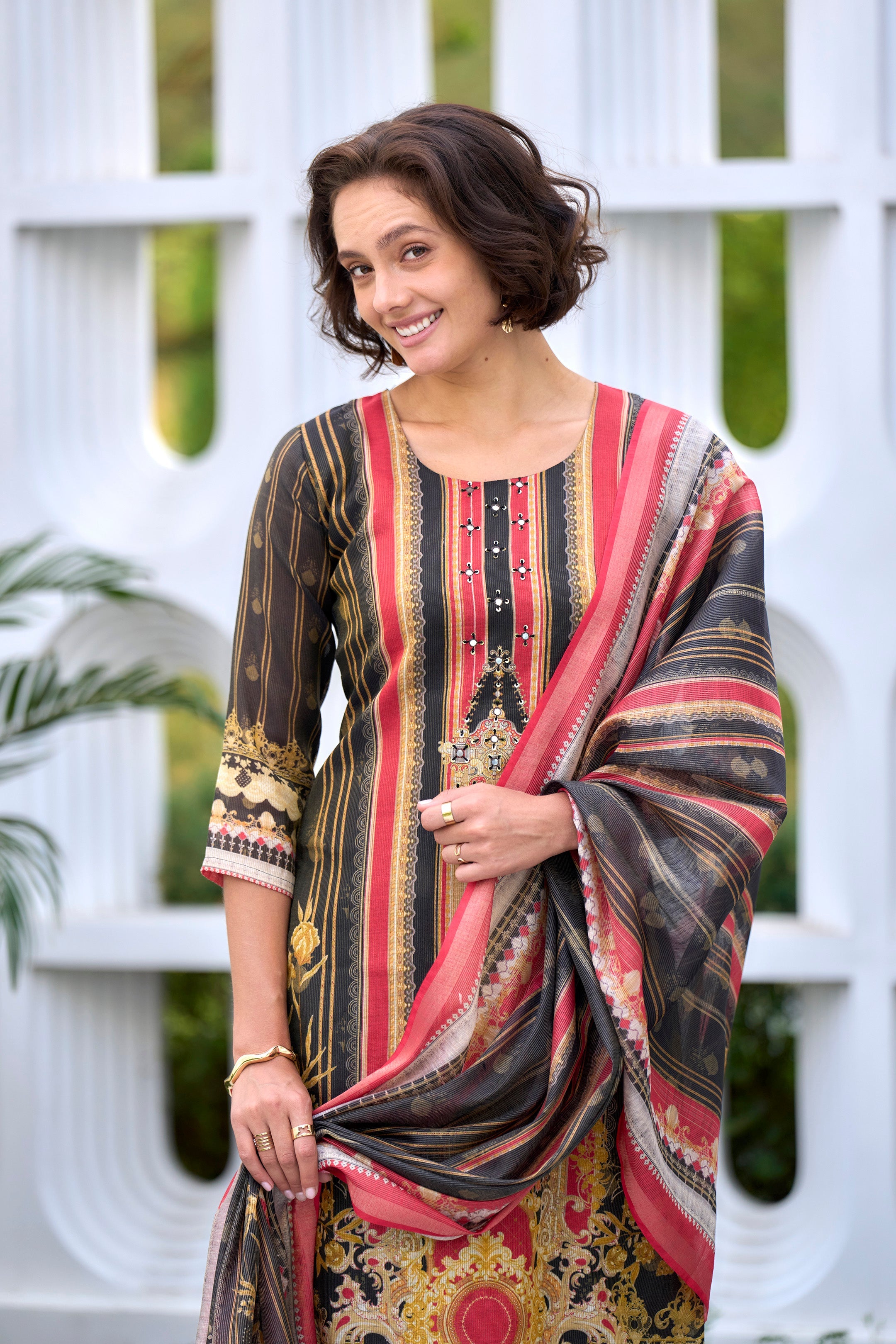 Women's Silk Blend Multi Embroidered Kurta Pant With Dupatta
