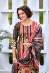 Women's Silk Blend Multi Embroidered Kurta Pant With Dupatta-AVT-S2055-Multi