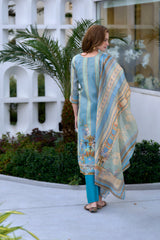 Women's Silk Blend Sky Blue Embroidered Kurta Pant With Dupatta-AVT-S2056-Sky