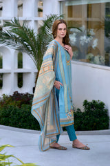 Women's Silk Blend Sky Blue Embroidered Kurta Pant With Dupatta-AVT-S2056-Sky