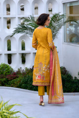 Women's Silk Blend Mustard Embroidered Kurta Pant With Dupatta-AVT-S2057-Mustard