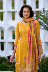 Women's Silk Blend Mustard Embroidered Kurta Pant With Dupatta-AVT-S2057-Mustard