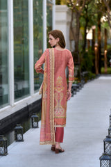Women's Silk Blend Peach Embroidered Kurta Pant With Dupatta-AVT-S2058-Peach