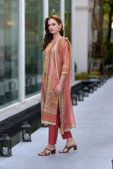 Women's Silk Blend Peach Embroidered Kurta Pant With Dupatta-AVT-S2058-Peach