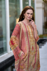 Women's Silk Blend Peach Embroidered Kurta Pant With Dupatta-AVT-S2058-Peach