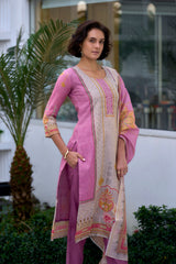 Women's Silk Blend Pink Embroidered Kurta Pant With Dupatta-AVT-S2059-Pink