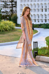 Women's Silk Blend Multi Embroidered Kurta Pant With Dupatta-AVT-S2060-Multi
