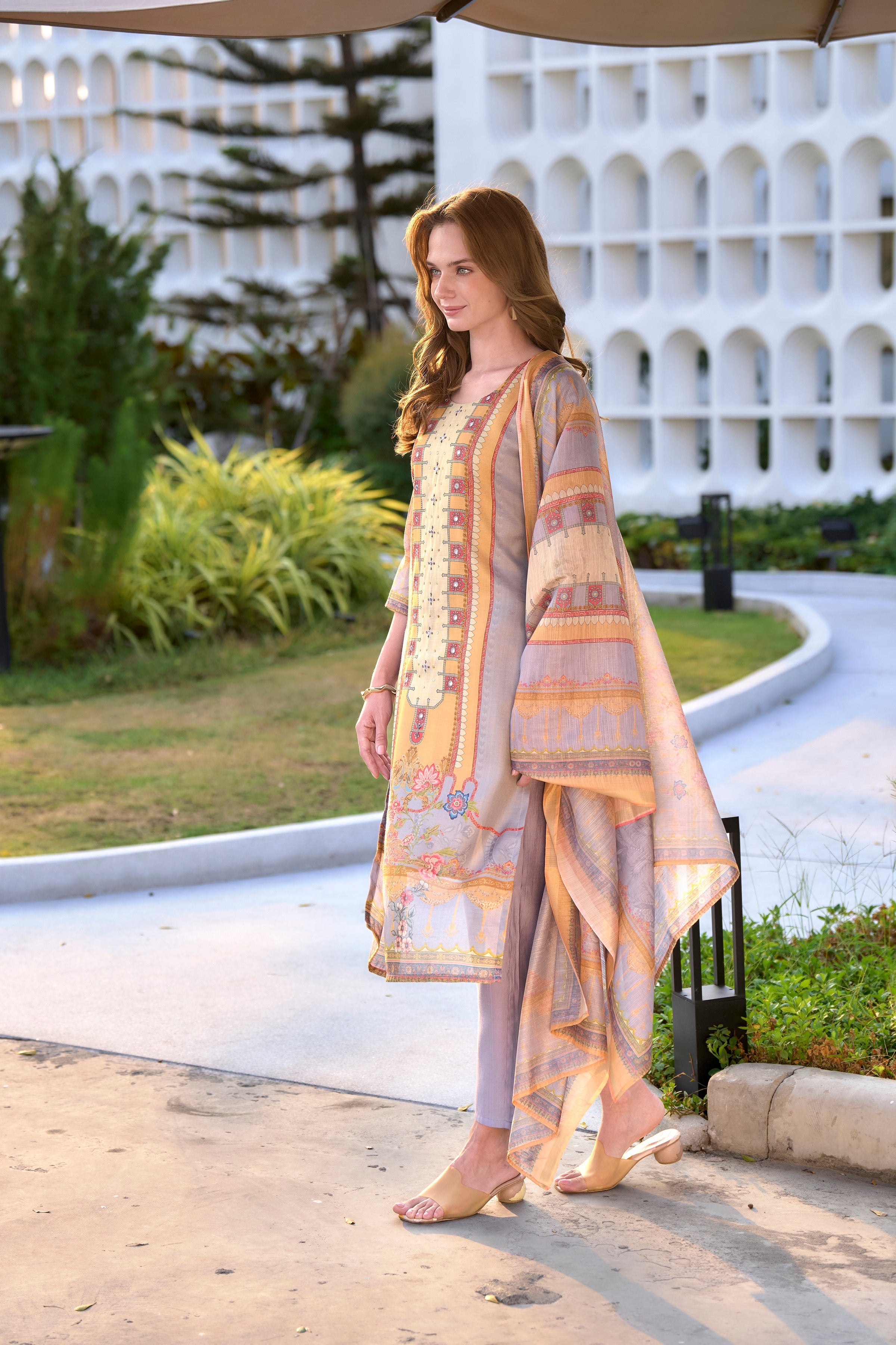 Women's Silk Blend Multi Embroidered Kurta Pant With Dupatta