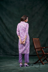 Women's Cotton Linen Lavendar Floral Printed embellished Kurti-AVT-S2062-Lavendar