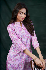 Women's Cotton Linen Lavendar Floral Printed embellished Kurti-AVT-S2062-Lavendar