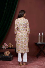 Women's Cotton Linen Multi Floral Printed embellished Kurti-AVT-S2063-Multi