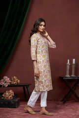 Women's Cotton Linen Multi Floral Printed embellished Kurti-AVT-S2063-Multi