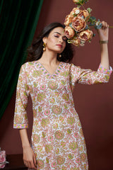Women's Cotton Linen Multi Floral Printed embellished Kurti-AVT-S2063-Multi