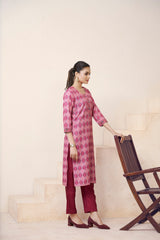 Women's Cotton Linen Pink Floral Printed embellished Kurti-AVT-S2067-Pink