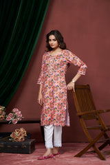 Women's Cotton Linen Multi Printed embellished Kurti-AVT-S2069-Multi