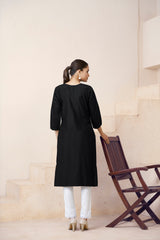 Women's Viscose Rayon Black Embroidery Kurti-AVT-S2072-Black
