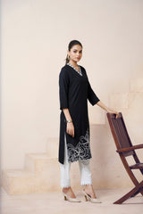 Women's Viscose Rayon Black Embroidery Kurti-AVT-S2072-Black