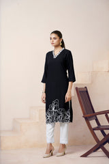 Women's Viscose Rayon Black Embroidery Kurti-AVT-S2072-Black
