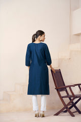 Women's Viscose Rayon Teal Embroidery Kurti-AVT-S2073-Teal