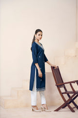 Women's Viscose Rayon Teal Embroidery Kurti-AVT-S2073-Teal