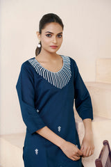 Women's Viscose Rayon Teal Embroidery Kurti-AVT-S2073-Teal