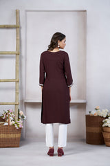 Women's Viscose Rayon Brown Embroidery Kurti-AVT-S2074-Brown