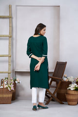 Women's Viscose Rayon Green Embroidery Kurti-AVT-S2075-Green