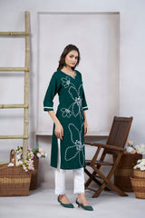 Women's Viscose Rayon Green Embroidery Kurti-AVT-S2075-Green
