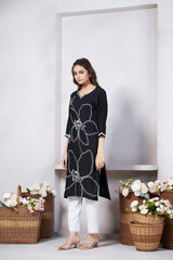 Women's Viscose Rayon Black Embroidery Kurti-AVT-S2076-Black
