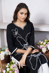 Women's Viscose Rayon Black Embroidery Kurti-AVT-S2076-Black