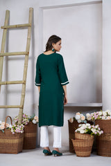 Women's Viscose Rayon Green Embroidery Kurti-AVT-S2077-Green