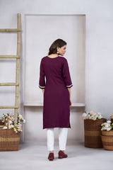 Women's Viscose Rayon Wine Floral Embroidery Kurti-AVT-S2080-Wine