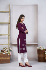 Women's Viscose Rayon Wine Floral Embroidery Kurti-AVT-S2080-Wine