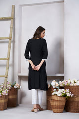 Women's Viscose Rayon Black Floral Embroidery Kurti-AVT-S2081-Black