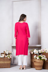 Women's Viscose Rayon Pink Floral Embroidery Kurti-AVT-S2082-Pink