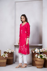 Women's Viscose Rayon Pink Floral Embroidery Kurti-AVT-S2082-Pink