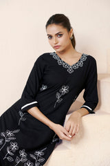 Women's Viscose Rayon Black Floral Embroidery Kurti-AVT-S2083-Black