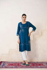 Women's Viscose Rayon Rama Floral Embroidery Kurti-AVT-S2085-Rama